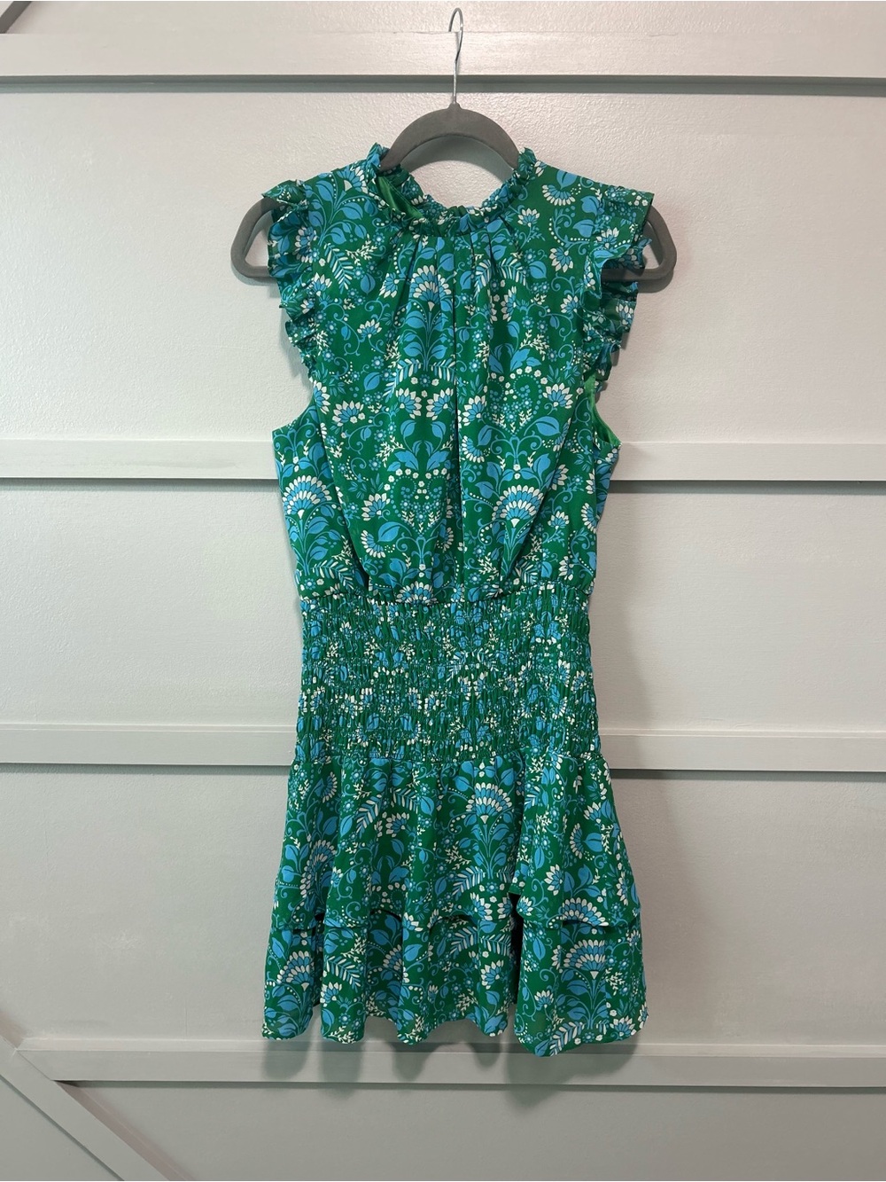 Sugarlips Green Floral Smocked Waist Ruffle Dress